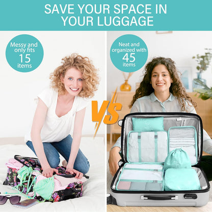 8 Set Packing Cubes for Travel, Luggage Packing Organizers Accessories Large Toiletries Bag for Clothes Shoes Cosmetics (8Set-Pink Bow)