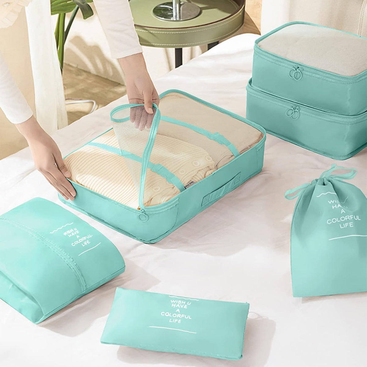 8 Set Packing Cubes for Travel, Luggage Packing Organizers Accessories Large Toiletries Bag for Clothes Shoes Cosmetics (8Set-Pink Bow)