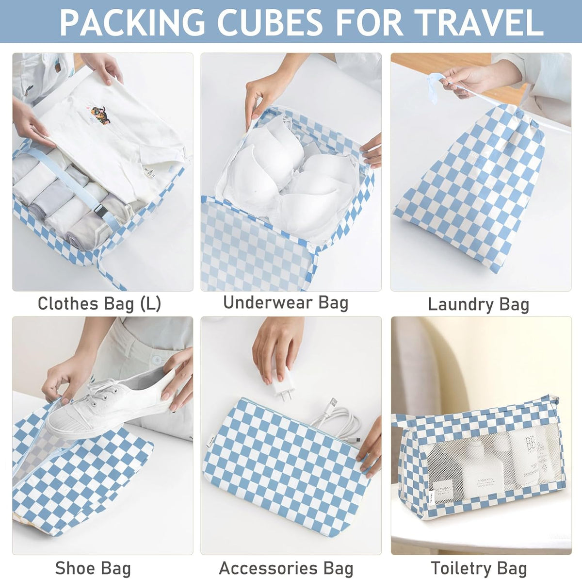 8 Set Packing Cubes for Travel, Luggage Packing Organizers Accessories Large Toiletries Bag for Clothes Shoes Cosmetics (8Set-Pink Bow)