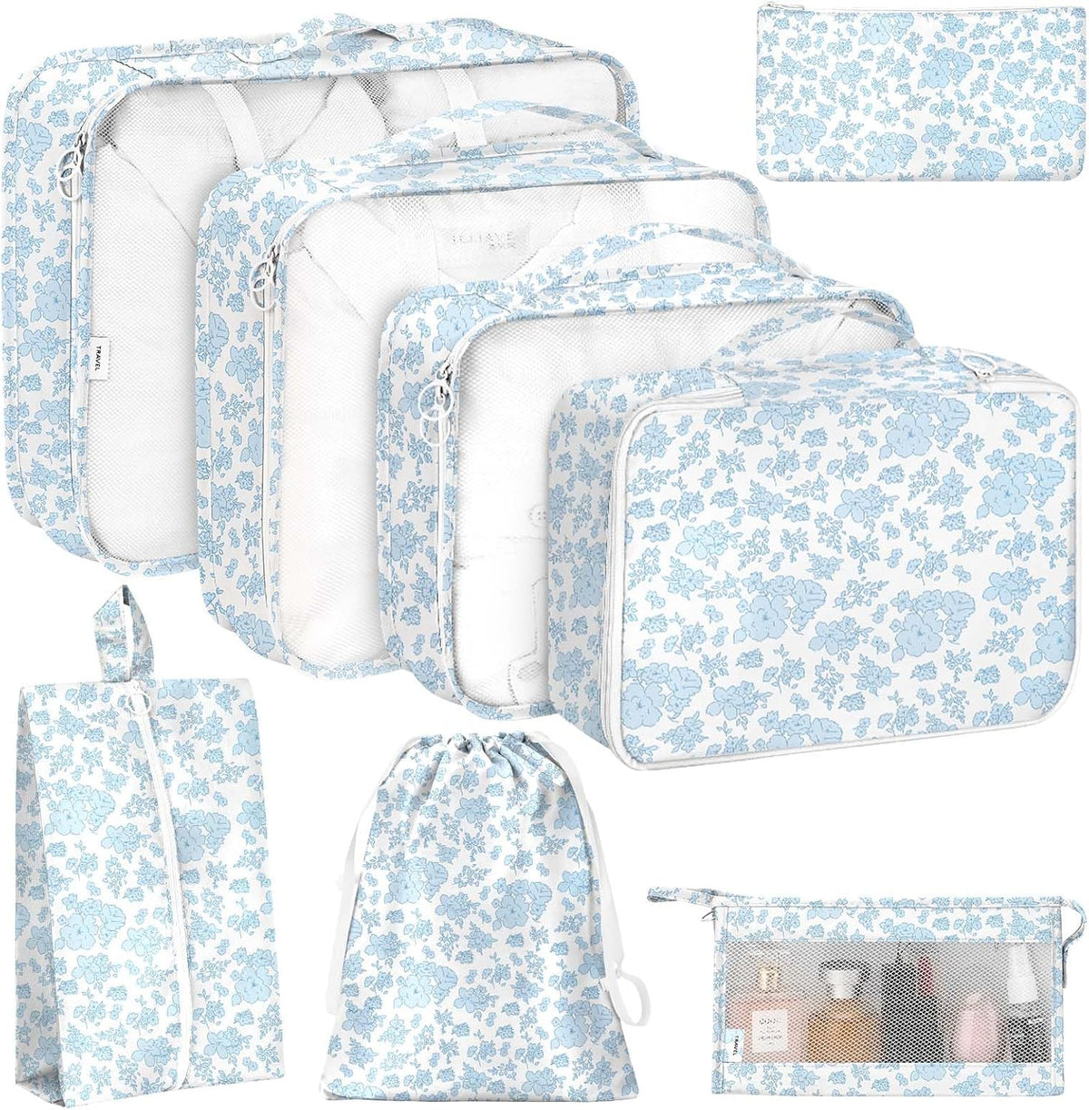 8 Set Packing Cubes for Travel, Luggage Packing Organizers Accessories Large Toiletries Bag for Clothes Shoes Cosmetics (8Set-Pink Bow)