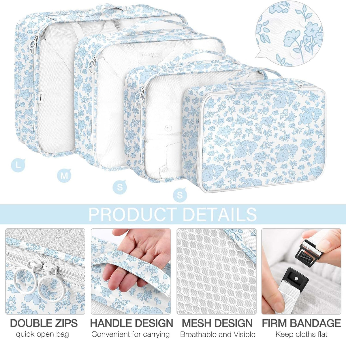 8 Set Packing Cubes for Travel, Luggage Packing Organizers Accessories Large Toiletries Bag for Clothes Shoes Cosmetics (8Set-Pink Bow)