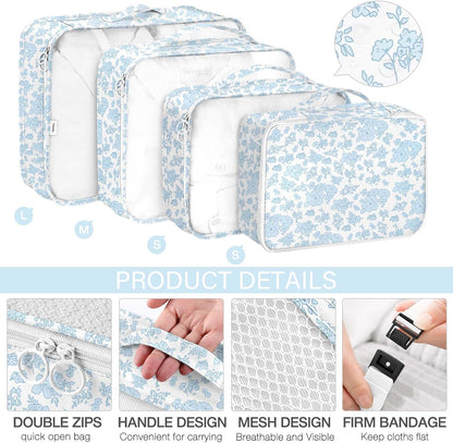8 Set Packing Cubes for Travel, Luggage Packing Organizers Accessories Large Toiletries Bag for Clothes Shoes Cosmetics (8Set-Pink Bow)