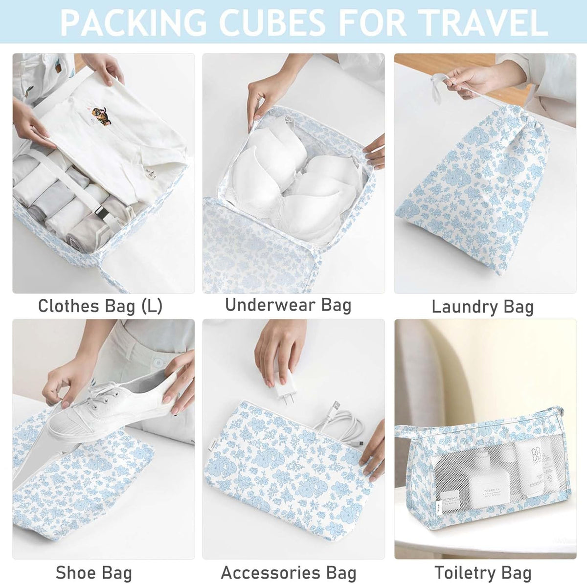 8 Set Packing Cubes for Travel, Luggage Packing Organizers Accessories Large Toiletries Bag for Clothes Shoes Cosmetics (8Set-Pink Bow)