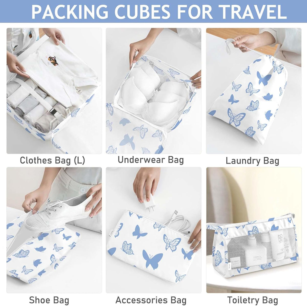 8 Set Packing Cubes for Travel, Luggage Packing Organizers Accessories Large Toiletries Bag for Clothes Shoes Cosmetics (8Set-Pink Bow)