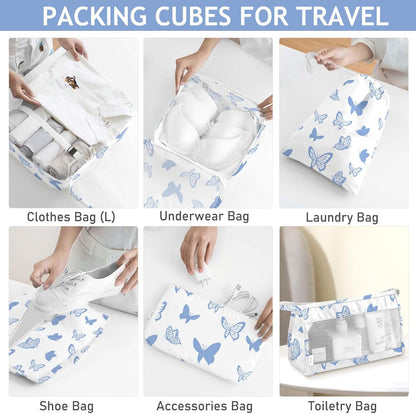 8 Set Packing Cubes for Travel, Luggage Packing Organizers Accessories Large Toiletries Bag for Clothes Shoes Cosmetics (8Set-Pink Bow)