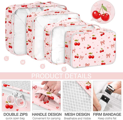 8 Set Packing Cubes for Travel, Luggage Packing Organizers Accessories Large Toiletries Bag for Clothes Shoes Cosmetics (8Set-Pink Bow)