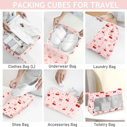 8 Set Packing Cubes for Travel, Luggage Packing Organizers Accessories Large Toiletries Bag for Clothes Shoes Cosmetics (8Set-Pink Bow)