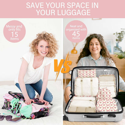 8 Set Packing Cubes for Travel, Luggage Packing Organizers Accessories Large Toiletries Bag for Clothes Shoes Cosmetics (8Set-Pink Bow)