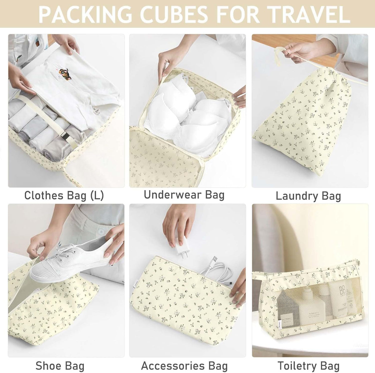 8 Set Packing Cubes for Travel, Luggage Packing Organizers Accessories Large Toiletries Bag for Clothes Shoes Cosmetics (8Set-Pink Bow)