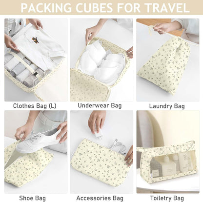 8 Set Packing Cubes for Travel, Luggage Packing Organizers Accessories Large Toiletries Bag for Clothes Shoes Cosmetics (8Set-Pink Bow)