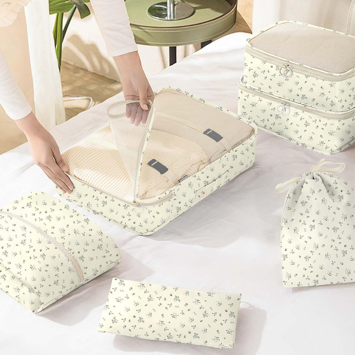 8 Set Packing Cubes for Travel, Luggage Packing Organizers Accessories Large Toiletries Bag for Clothes Shoes Cosmetics (8Set-Pink Bow)