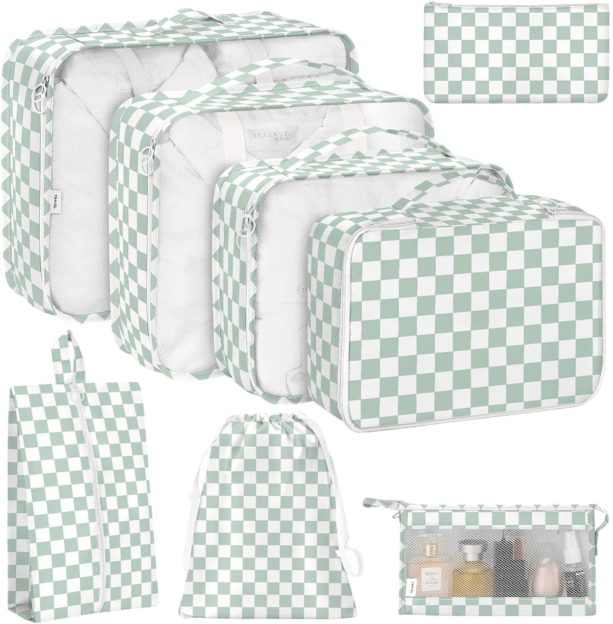 8 Set Packing Cubes for Travel, Luggage Packing Organizers Accessories Large Toiletries Bag for Clothes Shoes Cosmetics (8Set-Pink Bow)