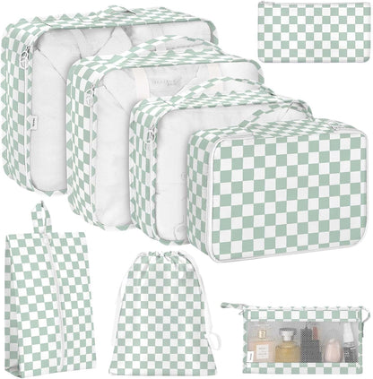 8 Set Packing Cubes for Travel, Luggage Packing Organizers Accessories Large Toiletries Bag for Clothes Shoes Cosmetics (8Set-Pink Bow)