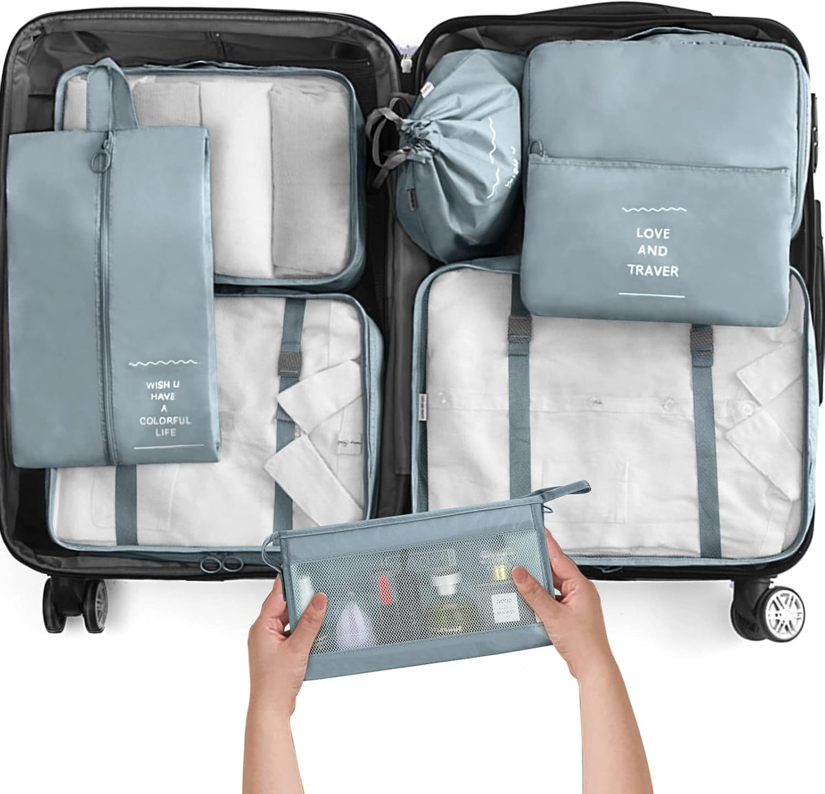 8 Set Packing Cubes for Travel, Luggage Packing Organizers Accessories Large Toiletries Bag for Clothes Shoes Cosmetics (8Set-Pink Bow)