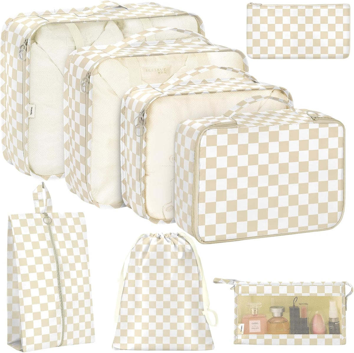 8 Set Packing Cubes for Travel, Luggage Packing Organizers Accessories Large Toiletries Bag for Clothes Shoes Cosmetics (8Set-Pink Bow)