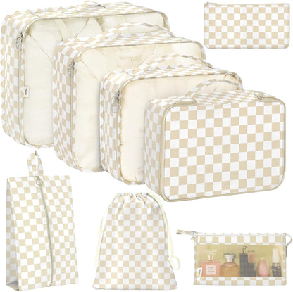 8 Set Packing Cubes for Travel, Luggage Packing Organizers Accessories Large Toiletries Bag for Clothes Shoes Cosmetics (8Set-Pink Bow)