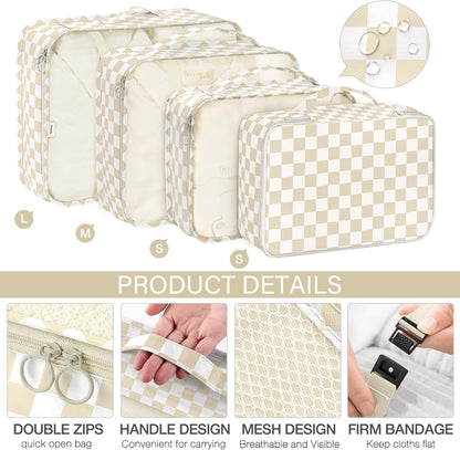 8 Set Packing Cubes for Travel, Luggage Packing Organizers Accessories Large Toiletries Bag for Clothes Shoes Cosmetics (8Set-Pink Bow)