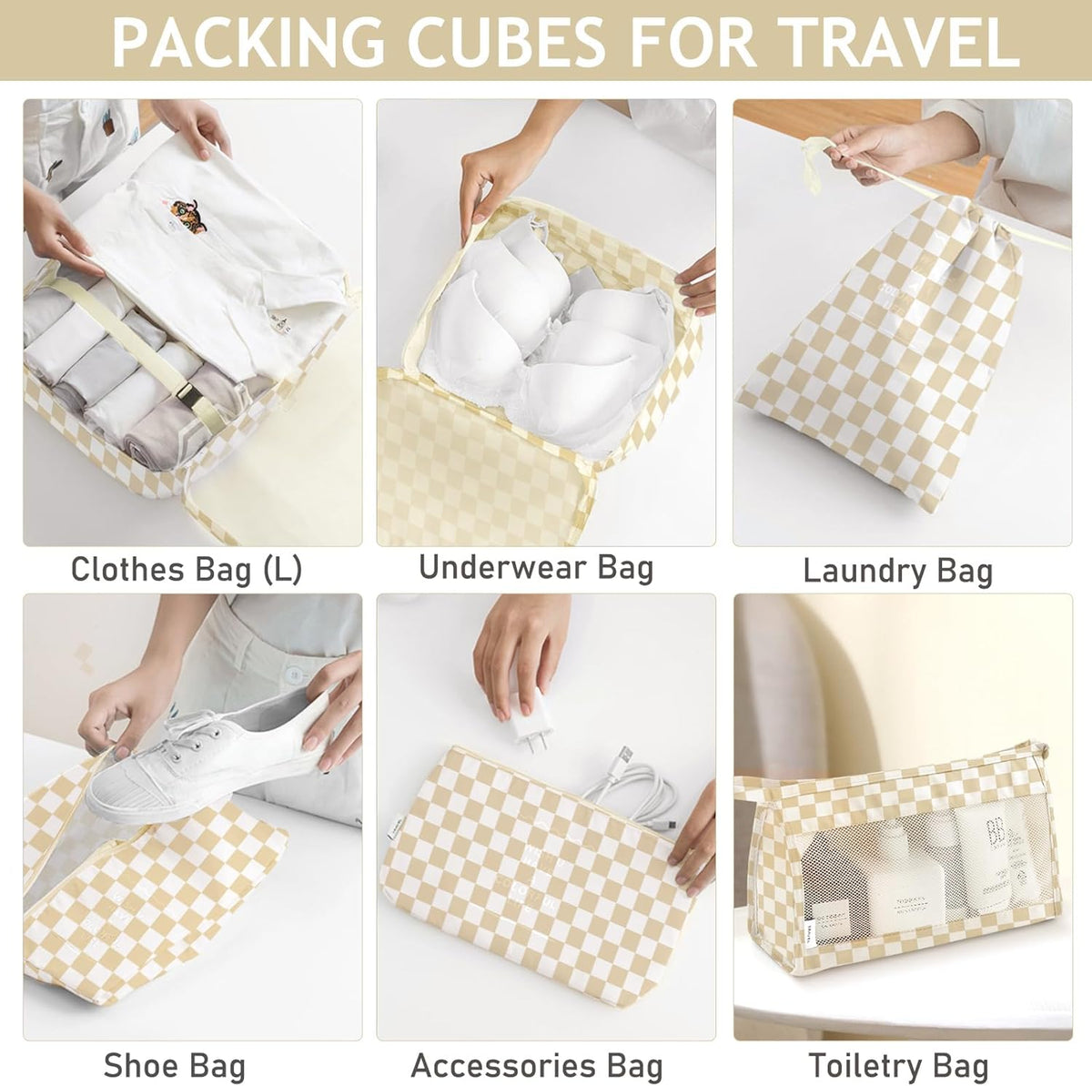 8 Set Packing Cubes for Travel, Luggage Packing Organizers Accessories Large Toiletries Bag for Clothes Shoes Cosmetics (8Set-Pink Bow)
