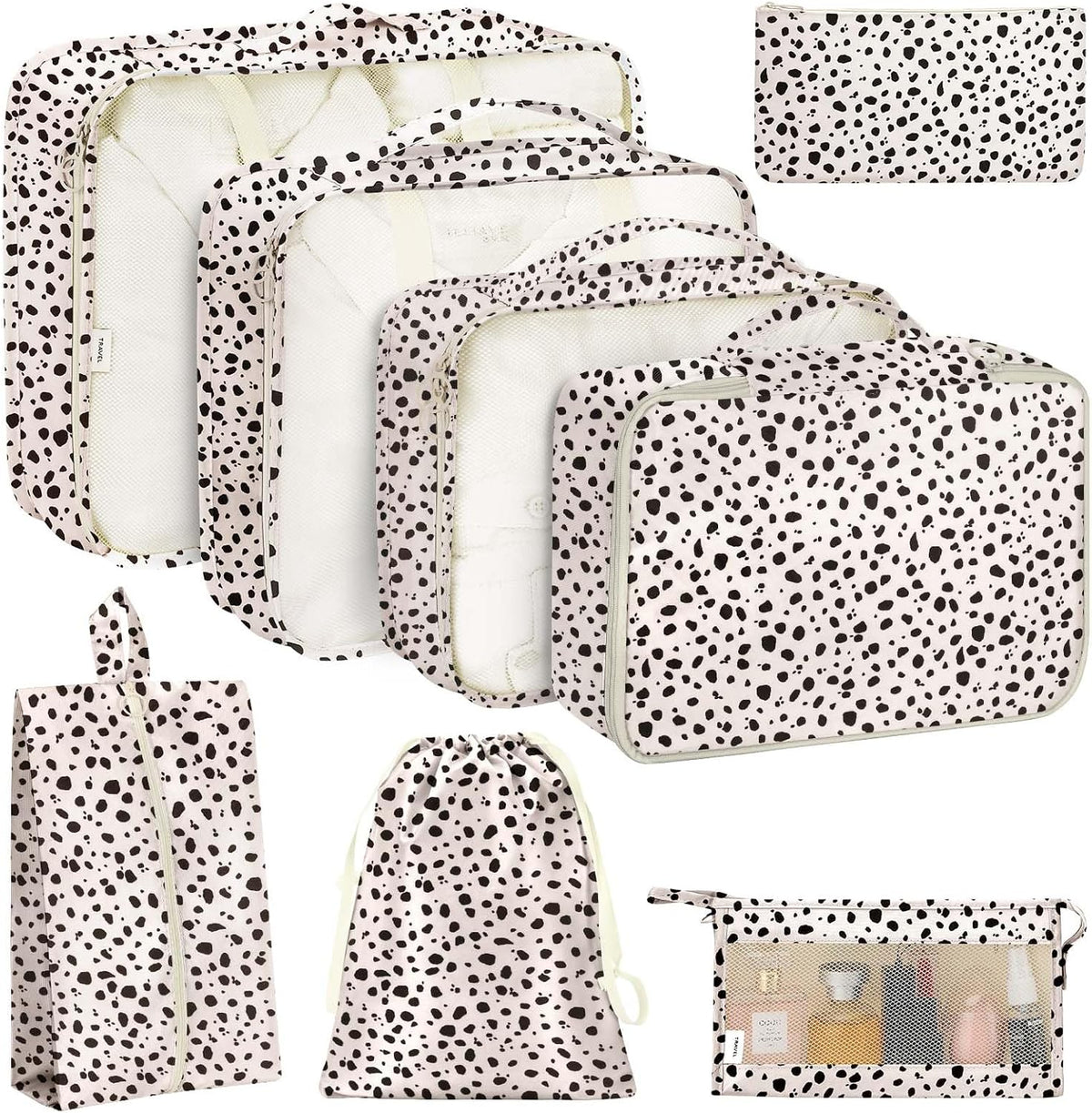 8 Set Packing Cubes for Travel, Luggage Packing Organizers Accessories Large Toiletries Bag for Clothes Shoes Cosmetics (8Set-Pink Bow)