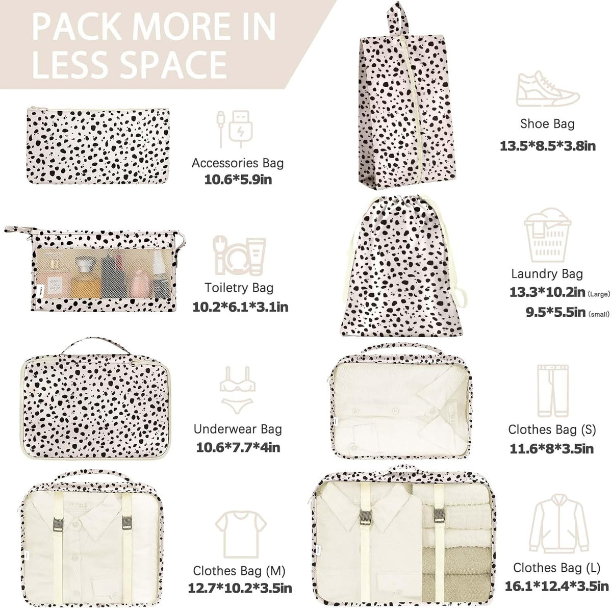 8 Set Packing Cubes for Travel, Luggage Packing Organizers Accessories Large Toiletries Bag for Clothes Shoes Cosmetics (8Set-Pink Bow)