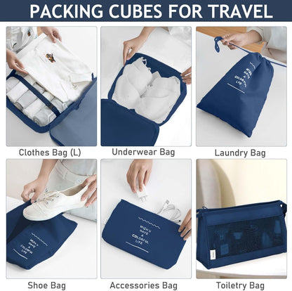 8 Set Packing Cubes for Travel, Luggage Packing Organizers Accessories Large Toiletries Bag for Clothes Shoes Cosmetics (8Set-Pink Bow)