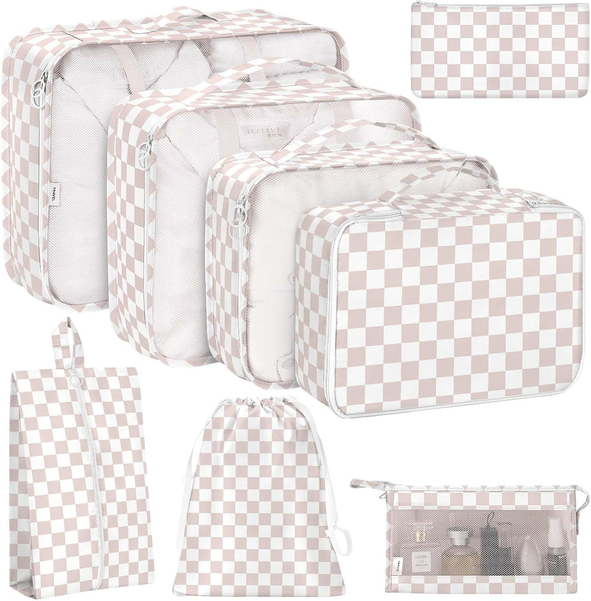 8 Set Packing Cubes for Travel, Luggage Packing Organizers Accessories Large Toiletries Bag for Clothes Shoes Cosmetics (8Set-Pink Bow)