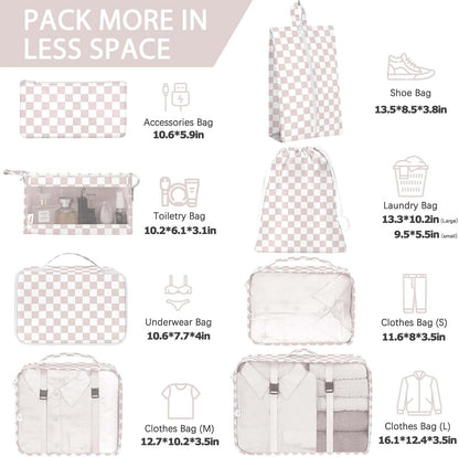 8 Set Packing Cubes for Travel, Luggage Packing Organizers Accessories Large Toiletries Bag for Clothes Shoes Cosmetics (8Set-Pink Bow)