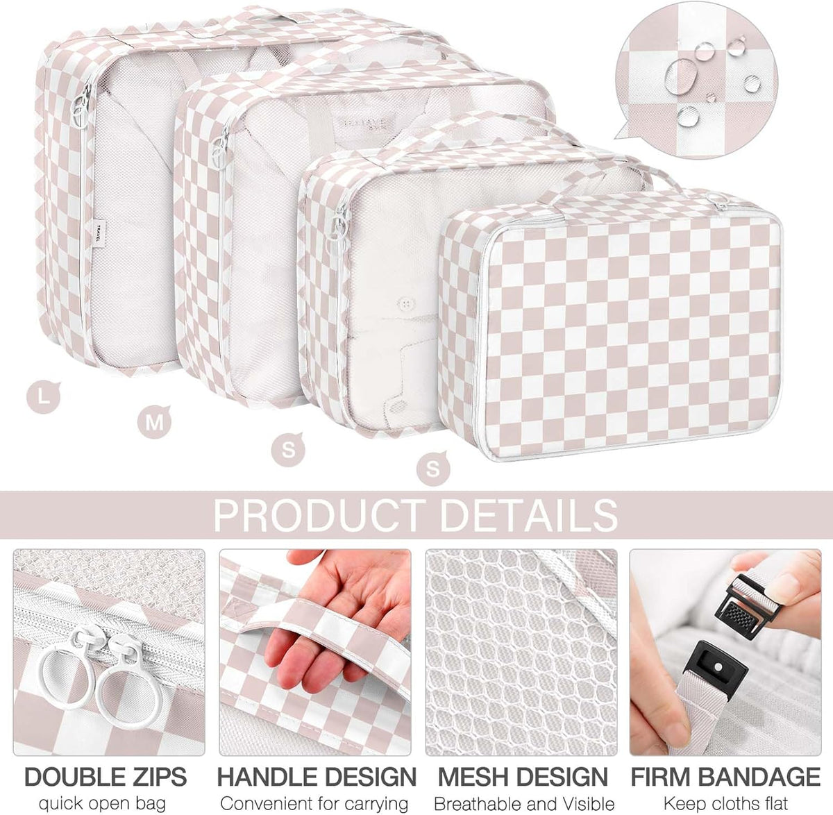 8 Set Packing Cubes for Travel, Luggage Packing Organizers Accessories Large Toiletries Bag for Clothes Shoes Cosmetics (8Set-Pink Bow)
