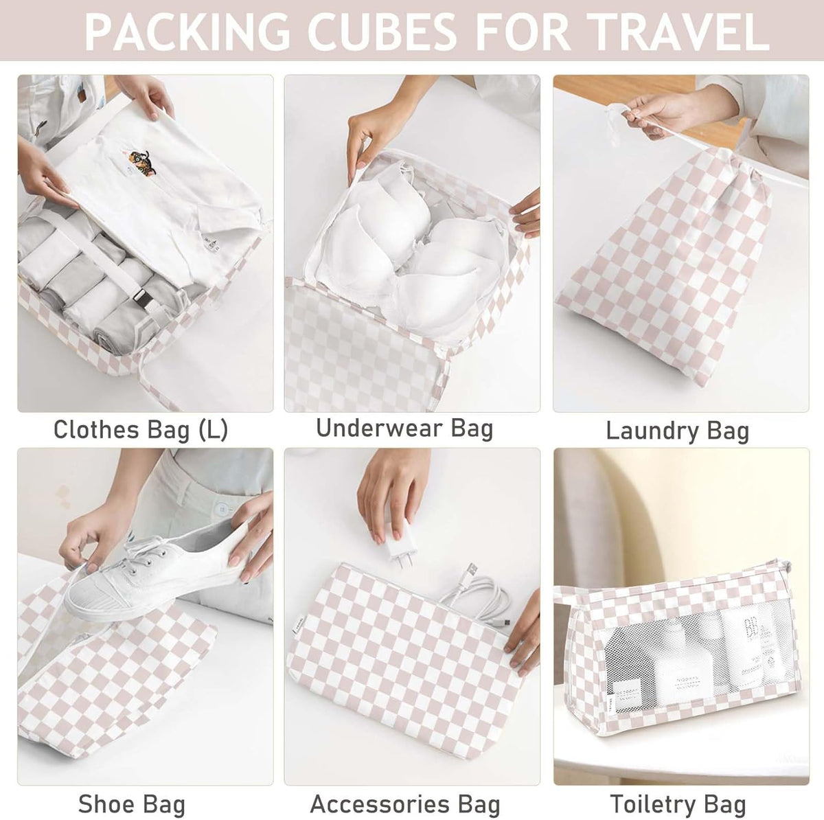 8 Set Packing Cubes for Travel, Luggage Packing Organizers Accessories Large Toiletries Bag for Clothes Shoes Cosmetics (8Set-Pink Bow)