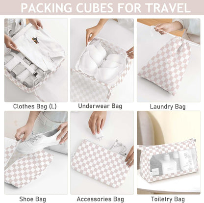 8 Set Packing Cubes for Travel, Luggage Packing Organizers Accessories Large Toiletries Bag for Clothes Shoes Cosmetics (8Set-Pink Bow)