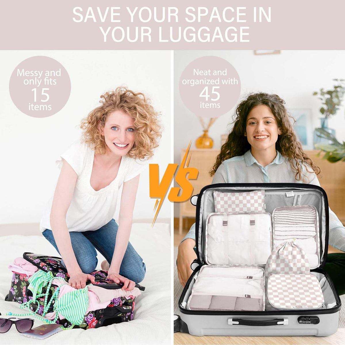 8 Set Packing Cubes for Travel, Luggage Packing Organizers Accessories Large Toiletries Bag for Clothes Shoes Cosmetics (8Set-Pink Bow)