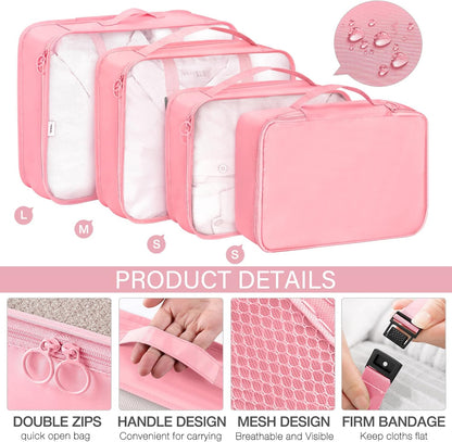 8 Set Packing Cubes for Travel, Luggage Packing Organizers Accessories Large Toiletries Bag for Clothes Shoes Cosmetics (8Set-Pink Bow)