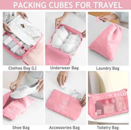 8 Set Packing Cubes for Travel, Luggage Packing Organizers Accessories Large Toiletries Bag for Clothes Shoes Cosmetics (8Set-Pink Bow)