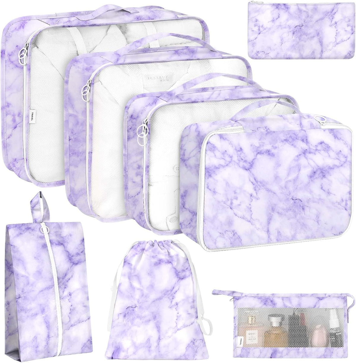 8 Set Packing Cubes for Travel, Luggage Packing Organizers Accessories Large Toiletries Bag for Clothes Shoes Cosmetics (8Set-Pink Bow)