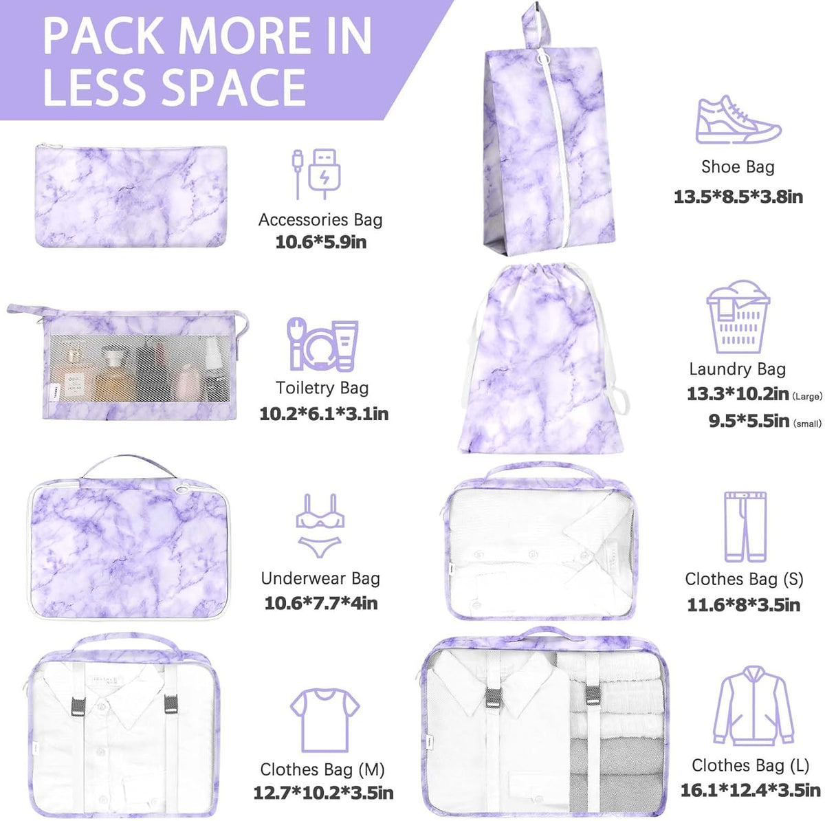 8 Set Packing Cubes for Travel, Luggage Packing Organizers Accessories Large Toiletries Bag for Clothes Shoes Cosmetics (8Set-Pink Bow)