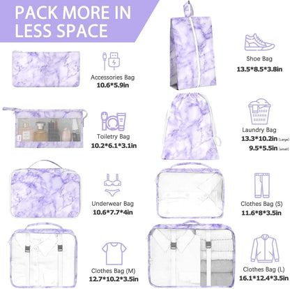 8 Set Packing Cubes for Travel, Luggage Packing Organizers Accessories Large Toiletries Bag for Clothes Shoes Cosmetics (8Set-Pink Bow)