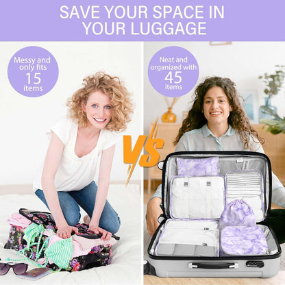 8 Set Packing Cubes for Travel, Luggage Packing Organizers Accessories Large Toiletries Bag for Clothes Shoes Cosmetics (8Set-Pink Bow)