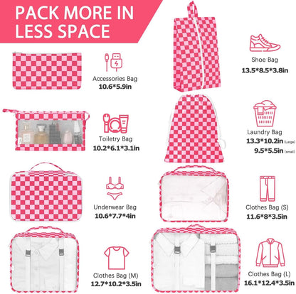 8 Set Packing Cubes for Travel, Luggage Packing Organizers Accessories Large Toiletries Bag for Clothes Shoes Cosmetics (8Set-Pink Bow)