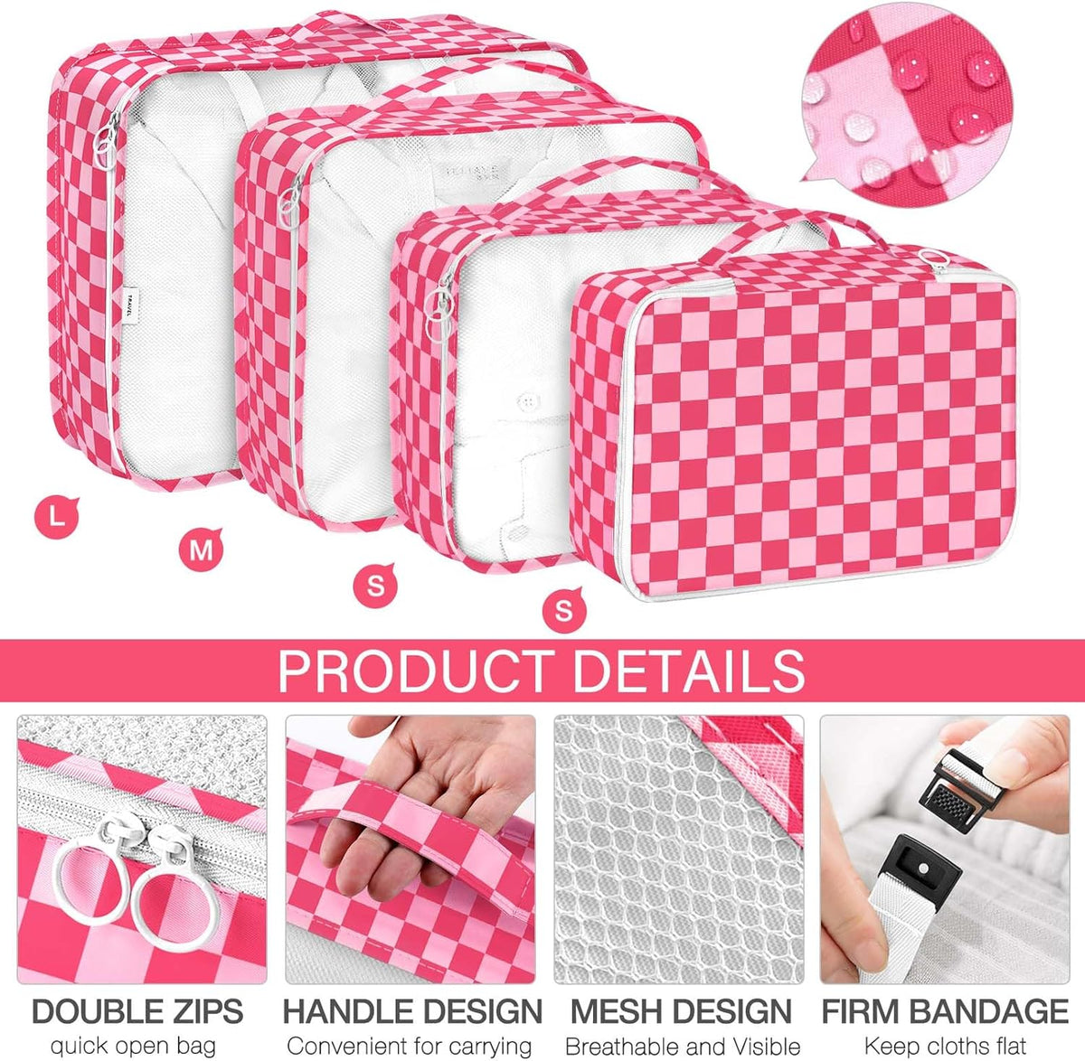 8 Set Packing Cubes for Travel, Luggage Packing Organizers Accessories Large Toiletries Bag for Clothes Shoes Cosmetics (8Set-Pink Bow)