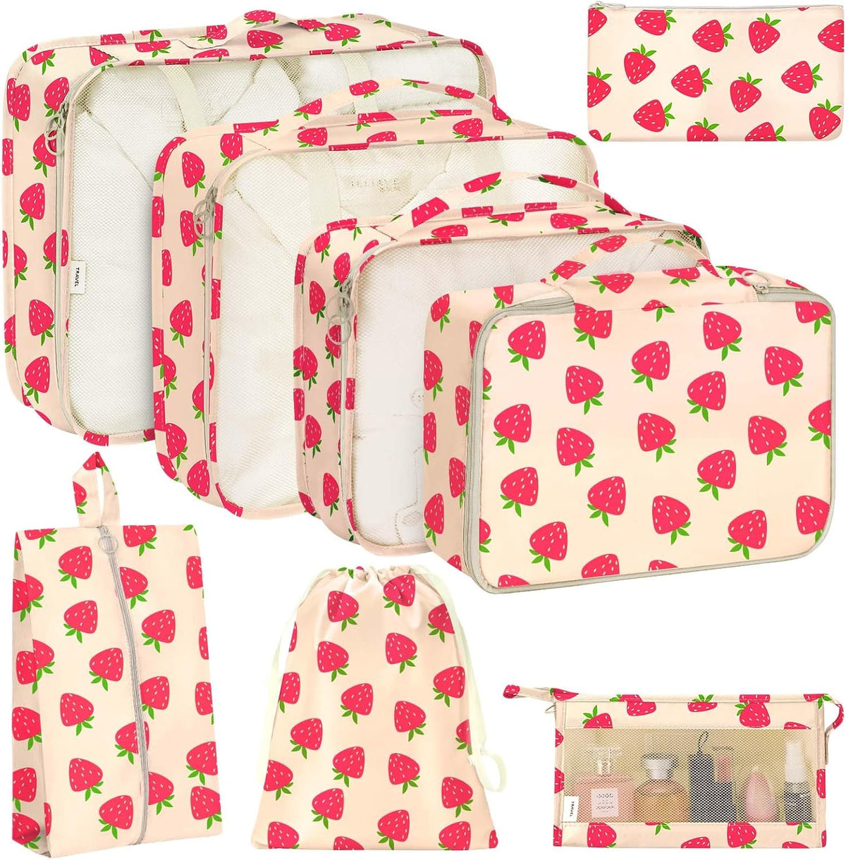 8 Set Packing Cubes for Travel, Luggage Packing Organizers Accessories Large Toiletries Bag for Clothes Shoes Cosmetics (8Set-Pink Bow)
