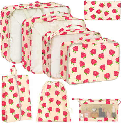 8 Set Packing Cubes for Travel, Luggage Packing Organizers Accessories Large Toiletries Bag for Clothes Shoes Cosmetics (8Set-Pink Bow)
