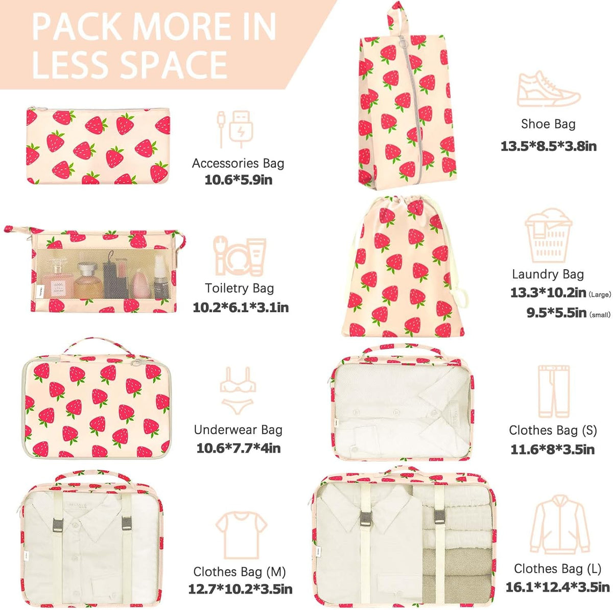 8 Set Packing Cubes for Travel, Luggage Packing Organizers Accessories Large Toiletries Bag for Clothes Shoes Cosmetics (8Set-Pink Bow)
