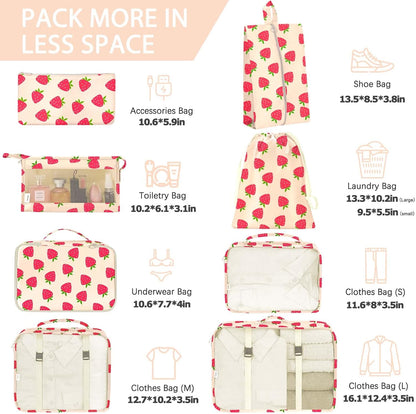 8 Set Packing Cubes for Travel, Luggage Packing Organizers Accessories Large Toiletries Bag for Clothes Shoes Cosmetics (8Set-Pink Bow)