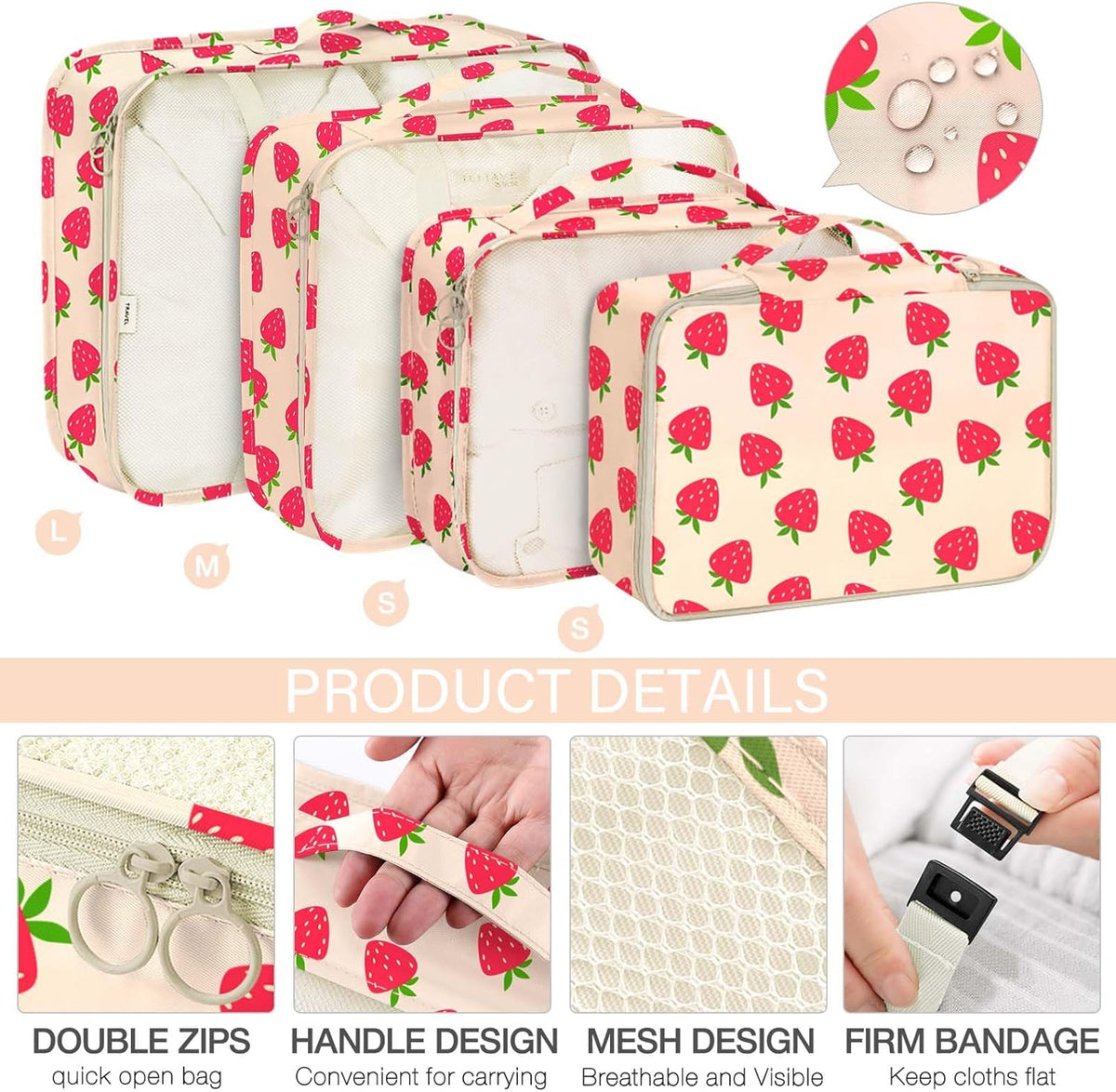 8 Set Packing Cubes for Travel, Luggage Packing Organizers Accessories Large Toiletries Bag for Clothes Shoes Cosmetics (8Set-Pink Bow)