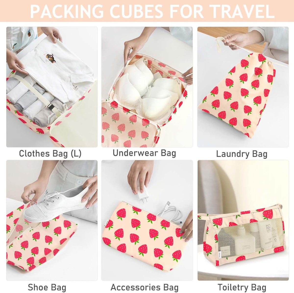 8 Set Packing Cubes for Travel, Luggage Packing Organizers Accessories Large Toiletries Bag for Clothes Shoes Cosmetics (8Set-Pink Bow)