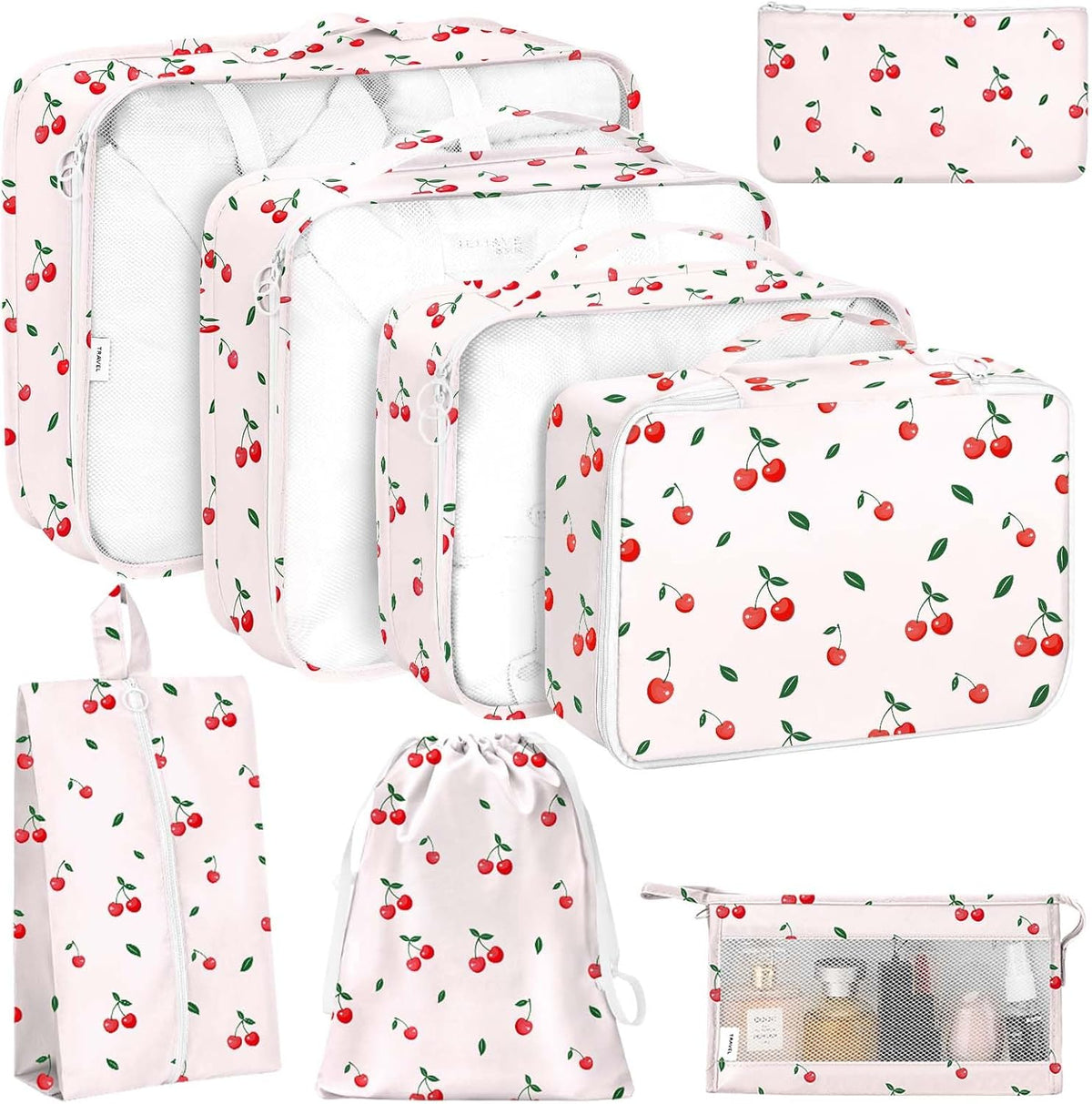 8 Set Packing Cubes for Travel, Luggage Packing Organizers Accessories Large Toiletries Bag for Clothes Shoes Cosmetics (8Set-Pink Bow)