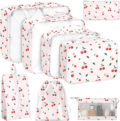 8 Set Packing Cubes for Travel, Luggage Packing Organizers Accessories Large Toiletries Bag for Clothes Shoes Cosmetics (8Set-Pink Bow)