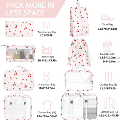 8 Set Packing Cubes for Travel, Luggage Packing Organizers Accessories Large Toiletries Bag for Clothes Shoes Cosmetics (8Set-Pink Bow)
