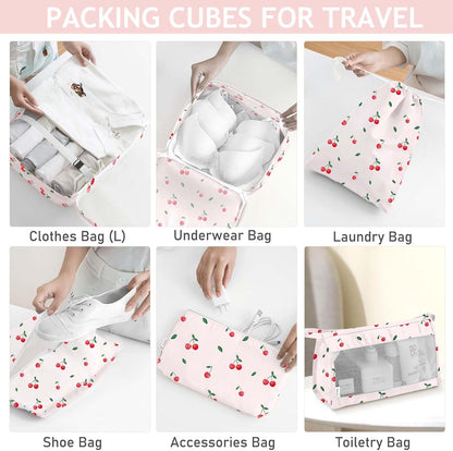 8 Set Packing Cubes for Travel, Luggage Packing Organizers Accessories Large Toiletries Bag for Clothes Shoes Cosmetics (8Set-Pink Bow)