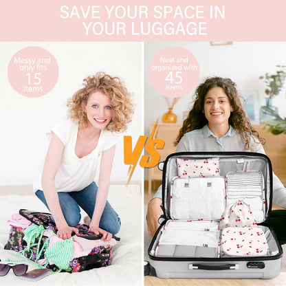 8 Set Packing Cubes for Travel, Luggage Packing Organizers Accessories Large Toiletries Bag for Clothes Shoes Cosmetics (8Set-Pink Bow)